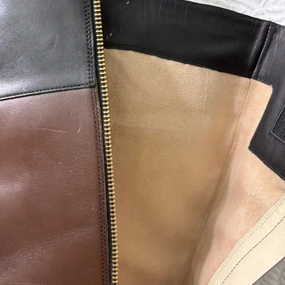 Michael Kors Riding Boots Leather Block Heel Knee High Brown Black Size 8.5M - Picture 5 of 12